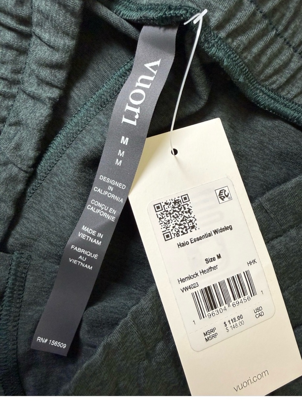 Vuori Halo Essential Wideleg Pants Hemlock Heather Green DreamKnit Size M NWT - Picture 4 of 4